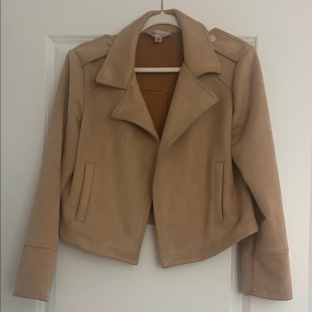Philosophy Beige Suede-Look Moto Jacket Sz M